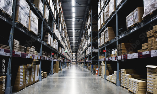 Products on inventory shelves storage