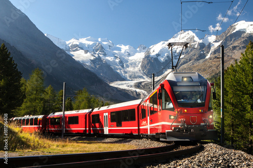 switzerland train at moteratsch glacier Bernina