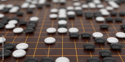 Traditional asian goban board and weiqi go game. 3d illustration