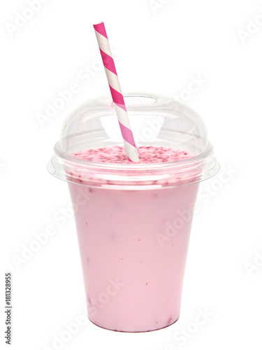 Strawberry milkshake in take away cup mock up isolated on white background