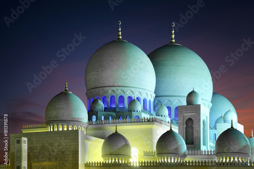 Detail of mosque domes. Mosque, Abu Dhabi, United Arab Emirates