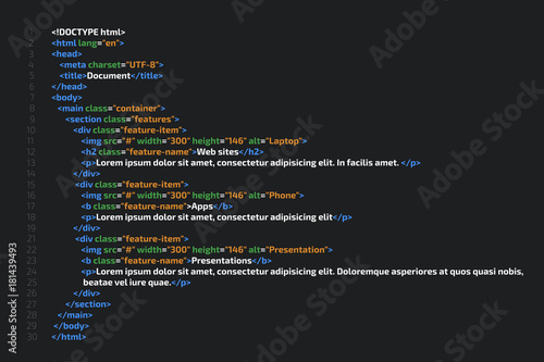 HTML code website. Coding, programming concept. Vector illustration.