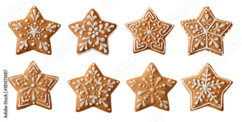 Set of christmas homemade gingerbread cookies isolated on the white background