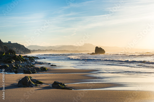 Sunset time on a beach in Biarritz, Basque country of France