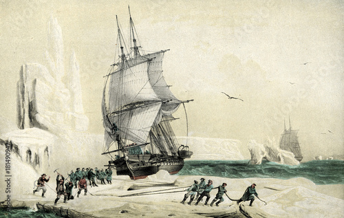 Dumont d'Urville corvette Astrolabe directed to the magnetic South Pole trapped in pack ice,year 1838
