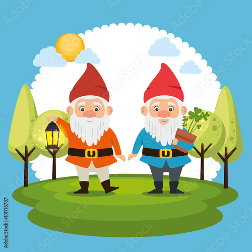 couple of fantastic character cute dwarf vector illustration graphic design
