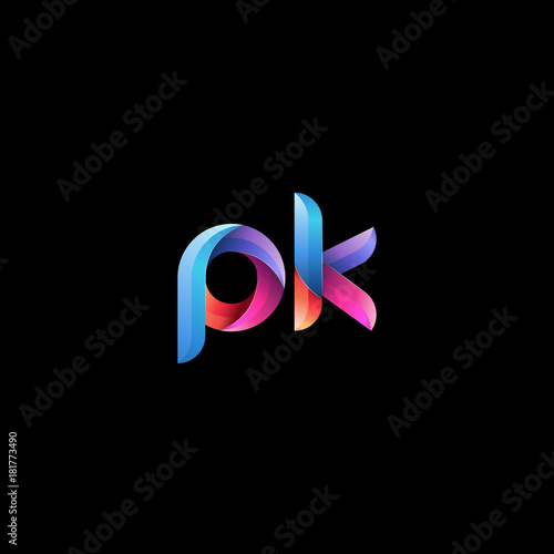 Initial lowercase letter pk, curve rounded logo, gradient vibrant colorful glossy colors on black background