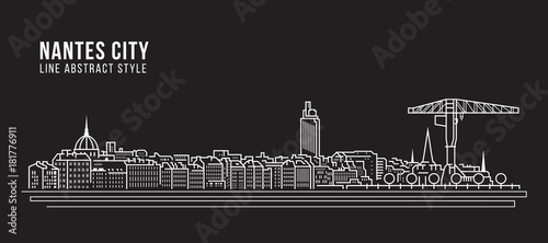 Cityscape Building Line art Vector Illustration design - Nantes city