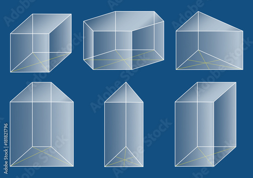 3d geometric shapes. Collection of prisms.