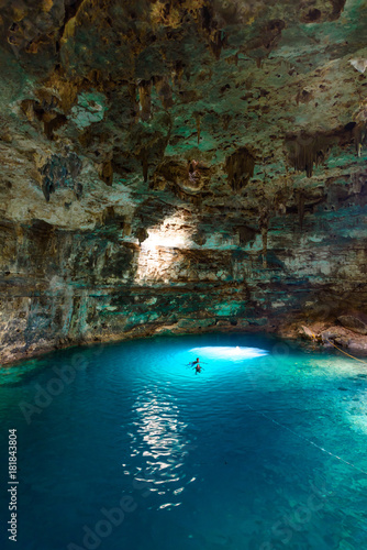 Cenote Samula Dzitnup near Valladolid, Yucatan, Mexico - swimming in crystal blue water