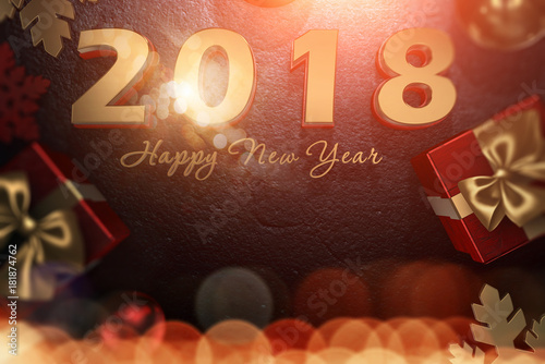 Happy New Year 2018 text design background. Greeting card or poster template flyer or invitation design. New Year's holidays.