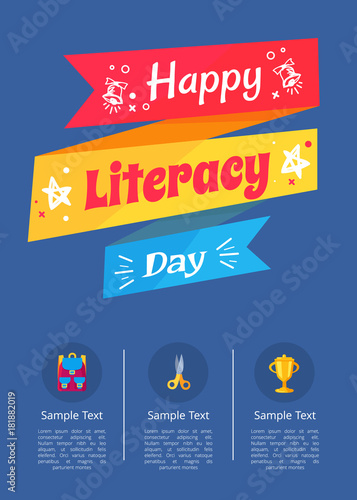Happy Literacy Day Poster with Icons of Stationery