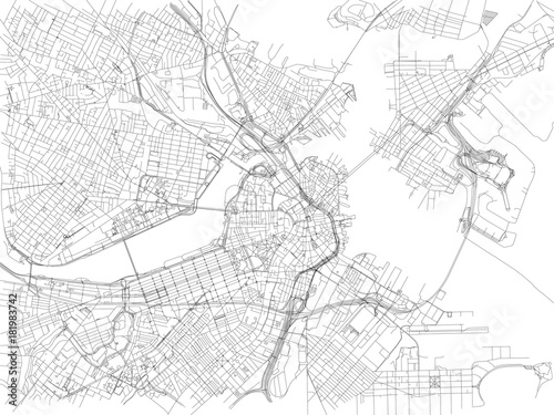 Strade di Boston, cartina della città, Massachusetts, Stati Uniti. Stradario
