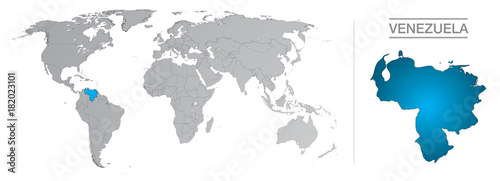 Venezuela dans le monde, avec frontières et tous les pays du monde séparés