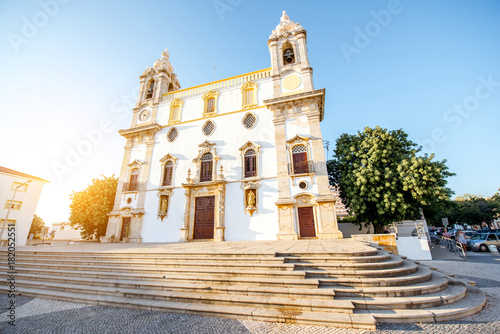 View on the facade of Carmo church in Faro city on the south of Portugal