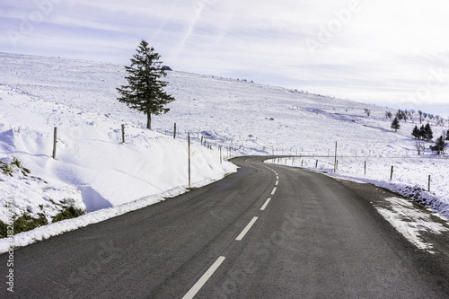 Road in mountains - winter (Vosges, France)