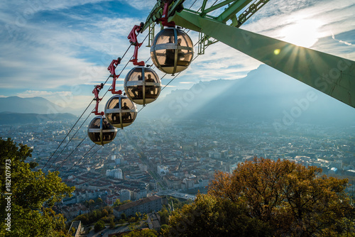 Cable car descending La Bastille in Grenoble