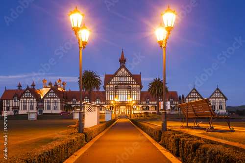 Rotorua Bath House Illuminated Twilight New Zealand