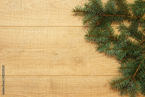 New Year / Christmas tree on the wooden background template