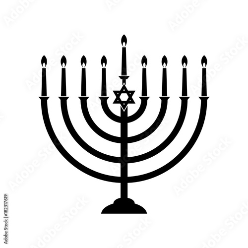 Menorah hanukkah icon. Jewish Holiday symbol menorah - light candelabra with candles silhouette isolated white background