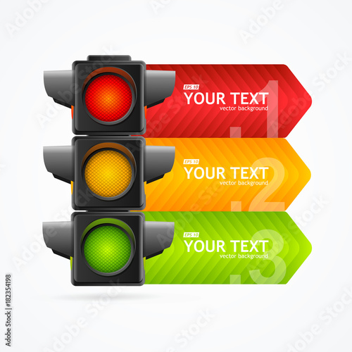 Realistic 3d Detailed Road Traffic Light Banner Card. Vector