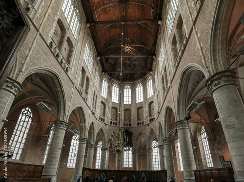 Interior of the Church of St. Lawrence (Grote Kerk or Great Church) in Alkmaar, Netherlands..