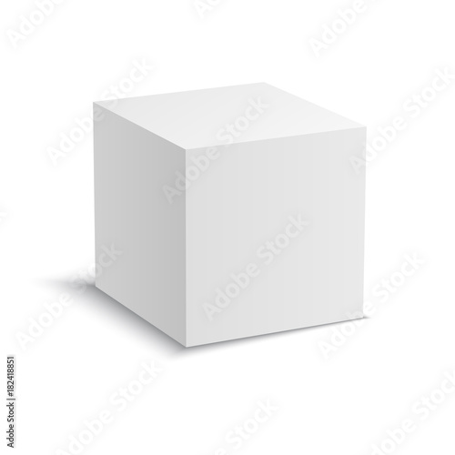 White vector cube with perspective. Realistic 3d vector illustration.