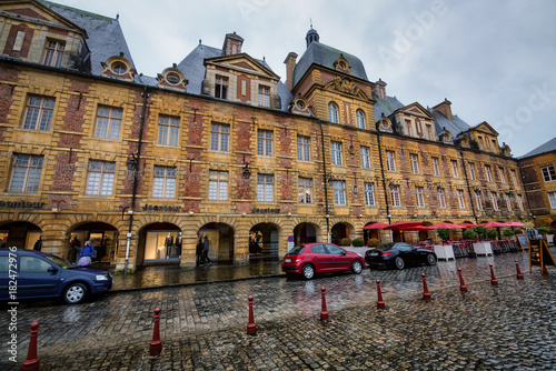 Detailed architecture of the buildings on Ducale square in Charleville-Mezieres, France