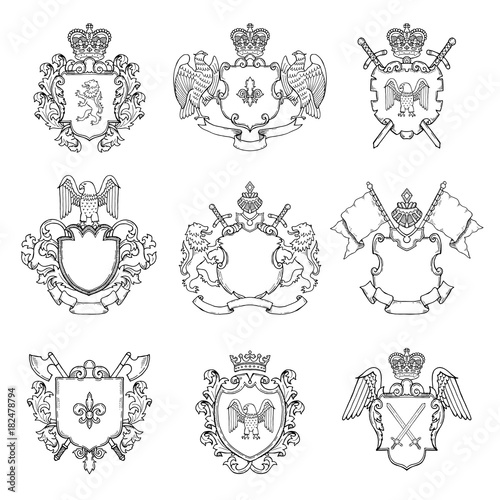 Template of heraldic emblems. Different empty frames for logo or badges design