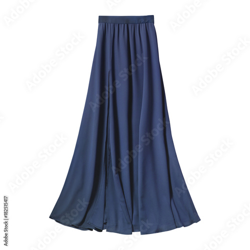 Navy blue airy subtle long elegant maxi skirt isolated white