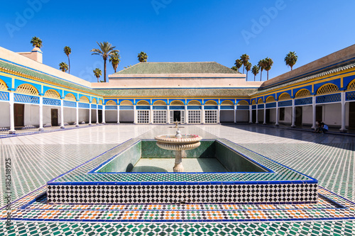 colorful patio of marrakech bahia palace, morocco