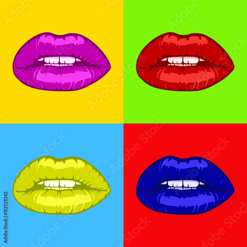 hot woman lips pop art background