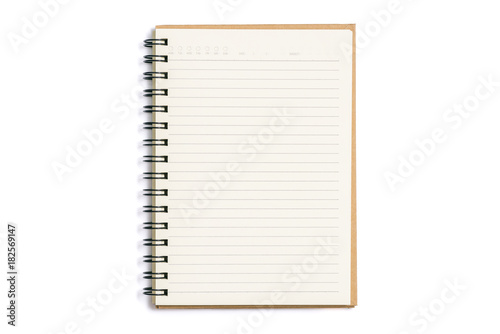 Open blank notebook isolated on white background