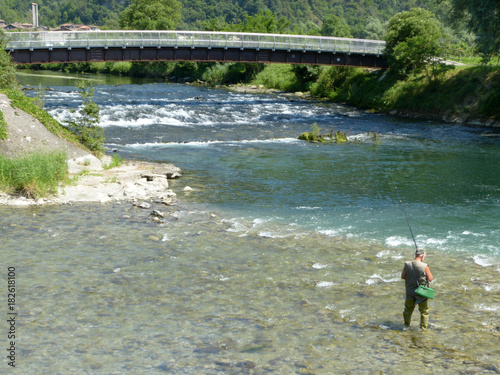 Fishing sport in a mountain river of Upper Lombardy