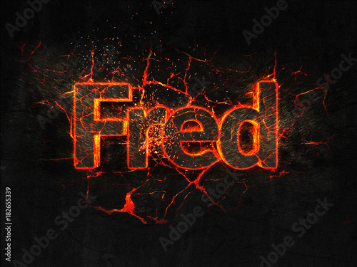 Fred Fire text flame burning hot lava explosion background.