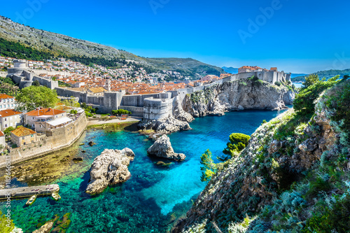 Croatia landscape cityscape Dubrovnik. / Aerial panoramic view at famous european travel destination, Dubrovnik cityscape on Adriatic Coast, Croatia.