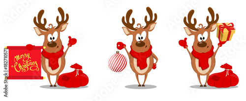 Merry Christmas greeting card with funny reindeer