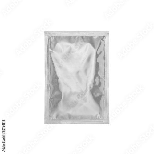 White Foil Blank paper sachet bag isolated on white background. Packaging template mockup collection. With clipping Path included.