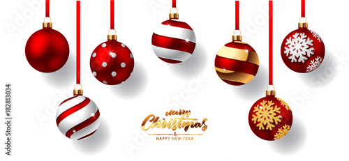 Christmas balls with red ribbon