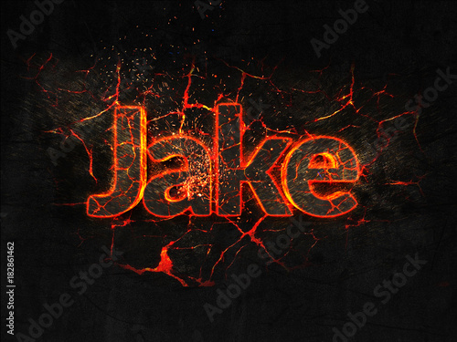 Jake Fire text flame burning hot lava explosion background.