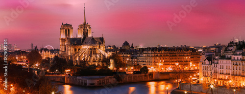 The picturesque sunset over Notre Dame cathedral ,Paris, France.