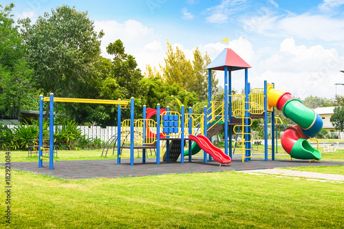 Colorful playground on yard in the park.