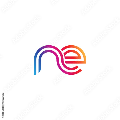 Initial lowercase letter ne, linked outline rounded logo, colorful vibrant gradient color