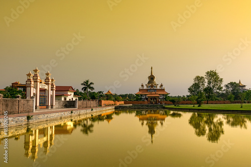 hot evening summer in land sacred in buddist temples in lumbini nepal