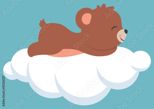 Cute Little Baby Bear Cub Sleeping on a Cloud Baby Shower