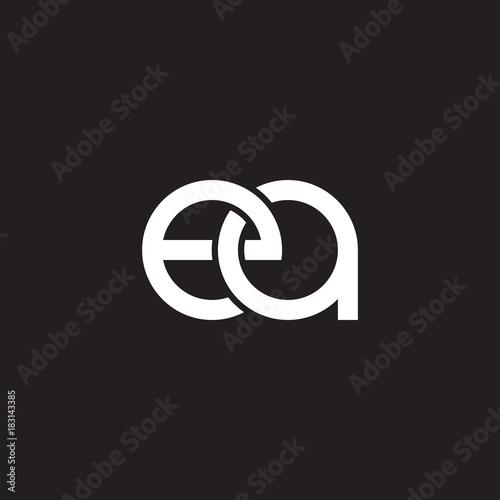 Initial lowercase letter ea, overlapping circle interlock logo, white color on black background