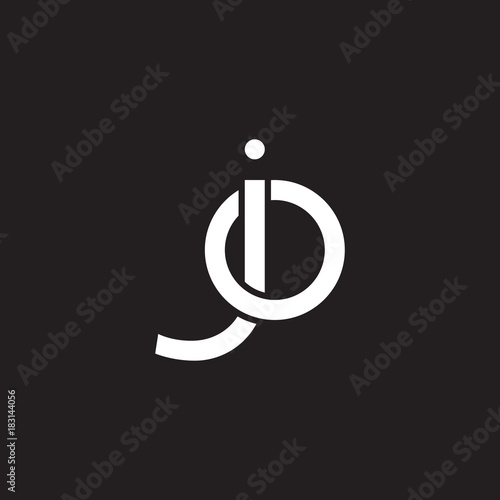 Initial lowercase letter jo, oj, overlapping circle interlock logo, white color on black background