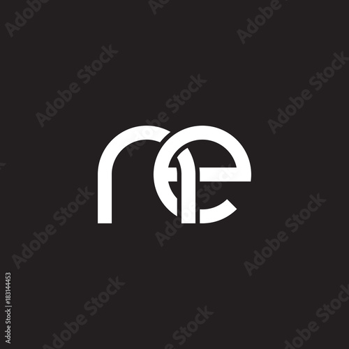 Initial lowercase letter ne, overlapping circle interlock logo, white color on black background