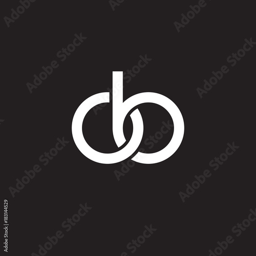 Initial lowercase letter ob, overlapping circle interlock logo, white color on black background
