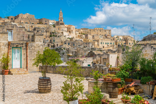 Scenic view in the "Sassi" district in Matera, in the region of Basilicata, in Southern Italy.